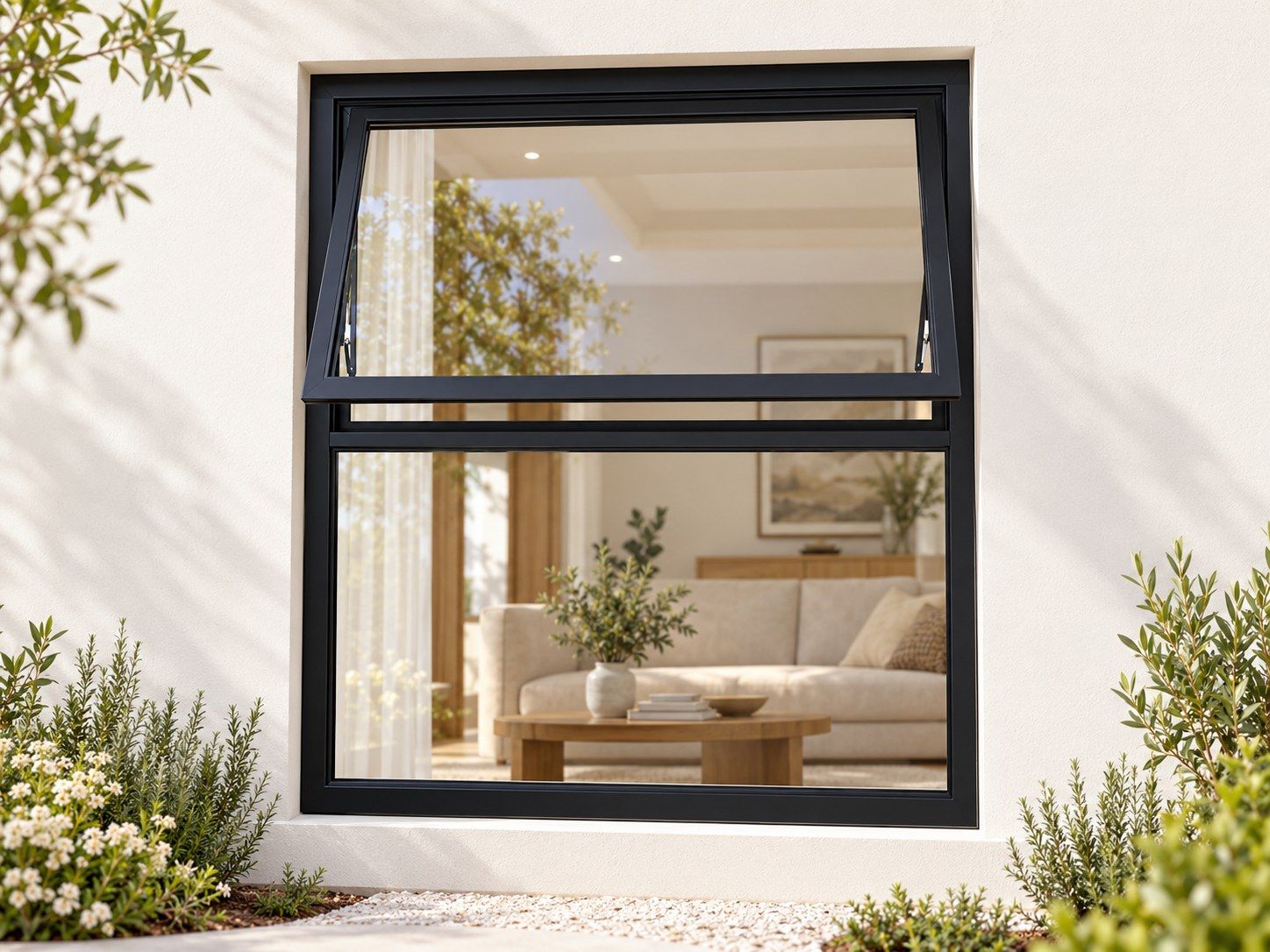 Kenzo Premium Top-Hung Aluminium Window - Black, 900 1200 mm, Upper Opener with Fixed Lower Pane, Clear Glass