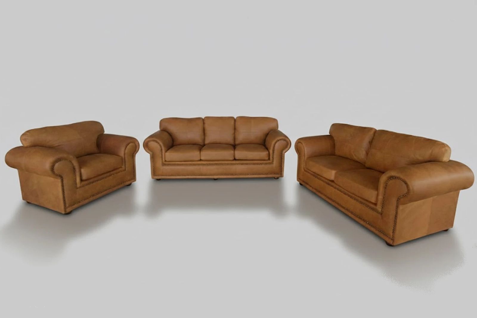 Afrikan Comfort Genuine Leather Lounge Set 3-Piece (x1 1-Seater x1 2-Seater x1 3-Seater Sofa- Exotic Tan)