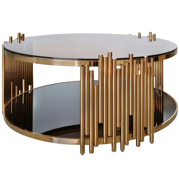 Coffee Tables - Rounded Tempered Glass Top - Gold