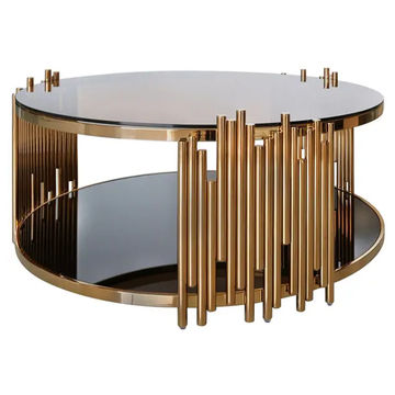 Coffee Tables - Rounded Tempered Glass Top - Gold