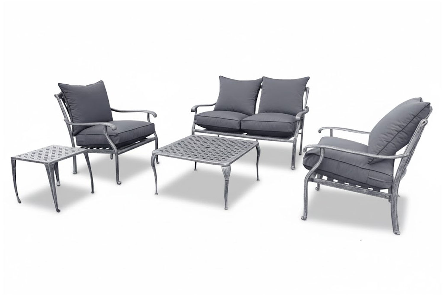 Aluminium Lounge Set 5-Piece 4-Seater (Silver, Charcoal Cushions)