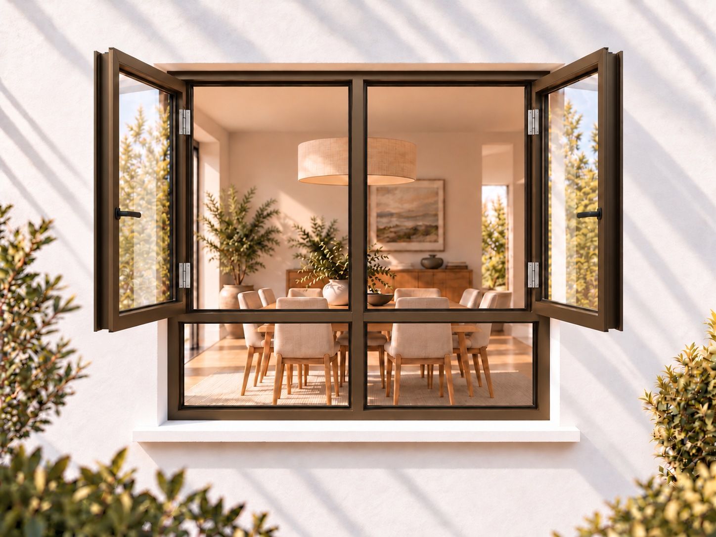Kenzo Premium Side-Hung Aluminium Window - Bronze, 1200 1800 mm, Double Side Opener with Fixed Bottom Panes
