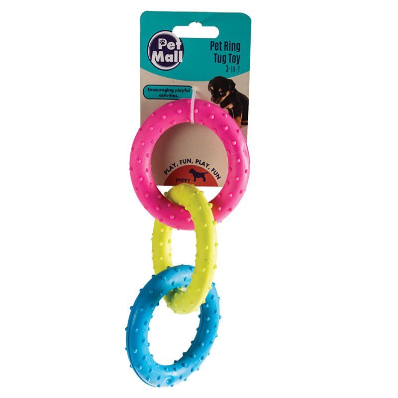 Dog Toy - Ring Tug Toy - Rubber - Pink, Blue & Green - 3 Pack