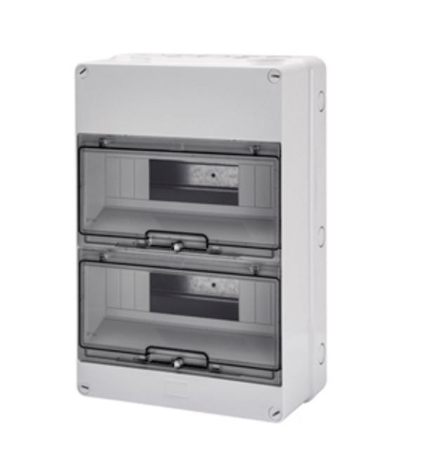 Grey Surface DB 2x12M Clear Door IP55