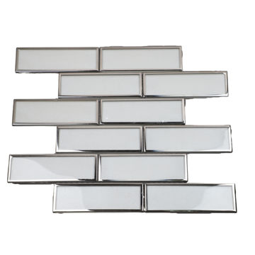 Mosaic Tile - Glass White Metro with Silver Border 300x300  (per sheet)