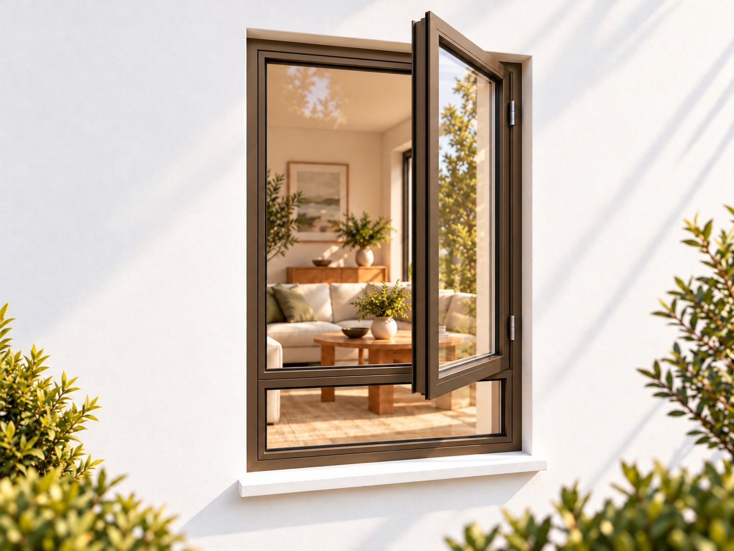 Kenzo Premium Side-Hung Aluminium Window - Bronze, 600 1500 mm, Right Side Opener with Fixed Bottom Pane