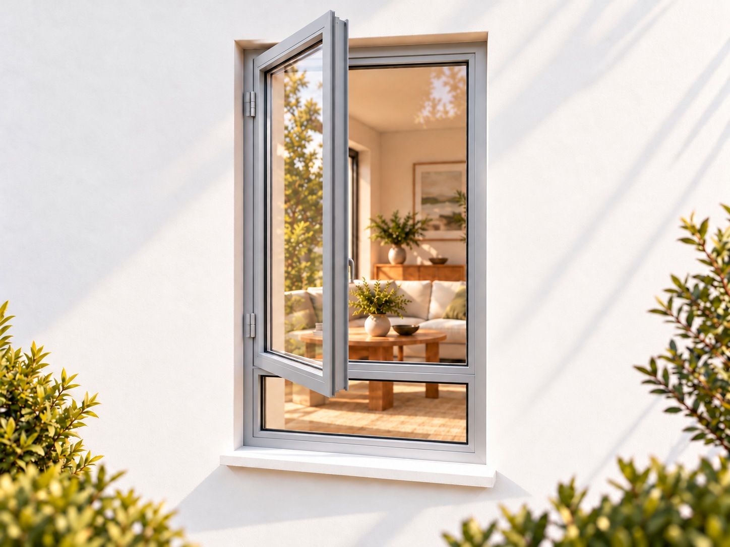 Kenzo Premium Side-Hung Aluminium Window - Silver, 600 1500 mm, Left Side Opener with Fixed Bottom Pane