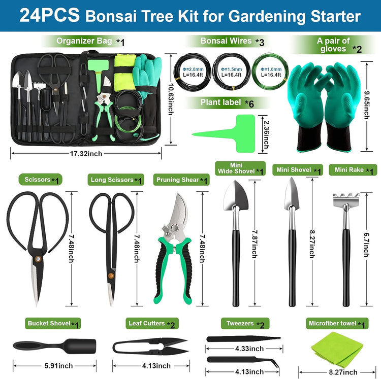 24 Piece Bonsai Tree Tool Kit Garden Pruning Shears Trimming