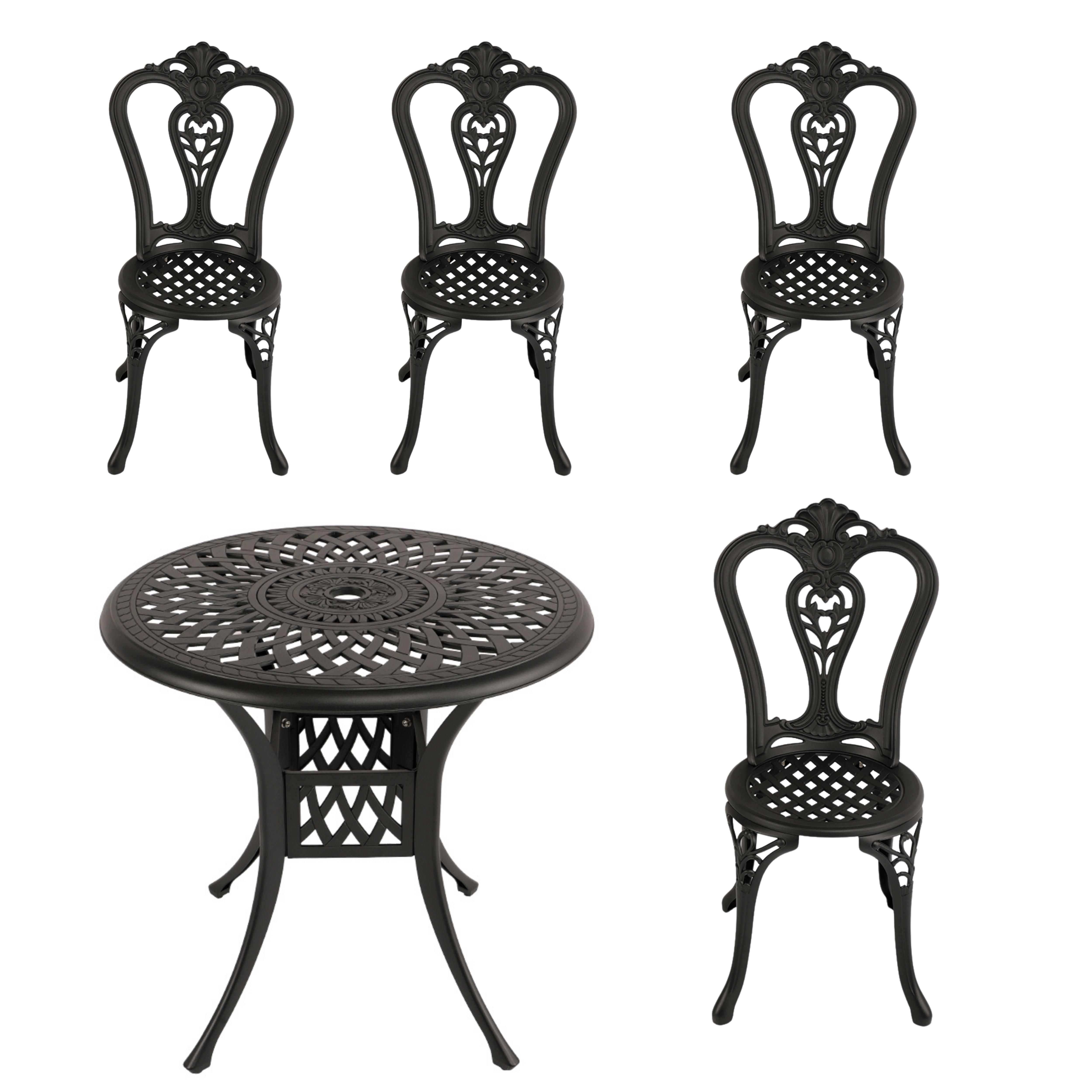 4 Seater - Victoria Aluminium Patio Set / Garden Furniture / Outdoor Dining Set    (4 Victoria Chairs with 78cm Round Elizabeth Table) - BLACK