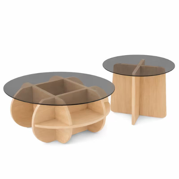 Hendrix Wood Nesting Coffee Table Set with Smoked Glass Top