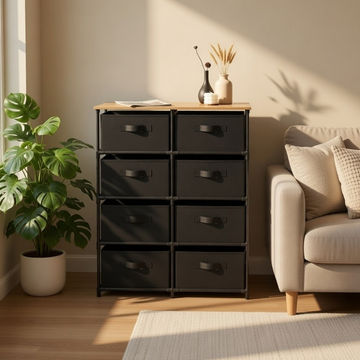 Bragg Essential Fabric Chest of Drawers (8 Drawer), Oak & Black