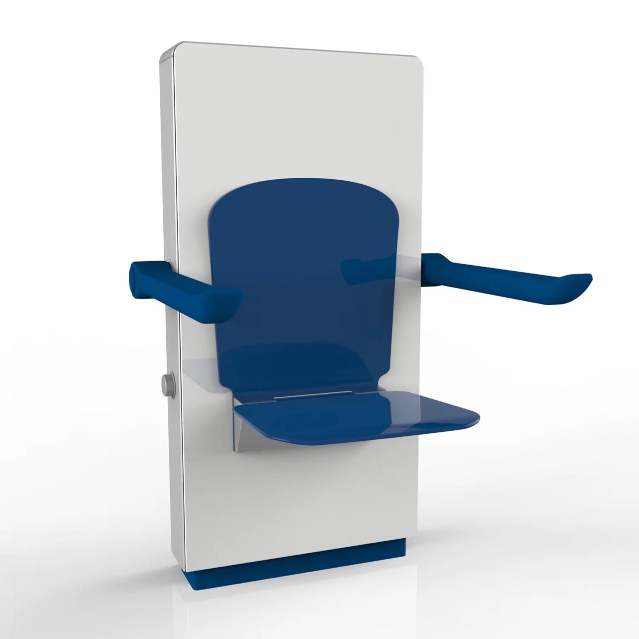 Wall-Mounted Fold-Down Shower Seat with Armrests- Blue