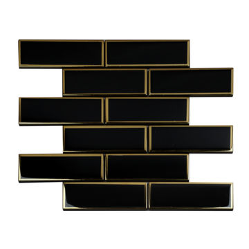 Mosaic Tile Metro Glass Black with Gold Border 300x300 (per sheet)