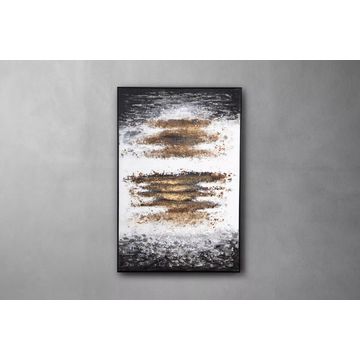 Everest Hand Painted Canvas Art – Luxury Abstract Wall Art in Gold & Grey with Floating Black Frame