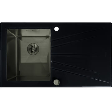 Alva Large Bowl Glass Kitchen Sink Black - Gun Metal Grey
