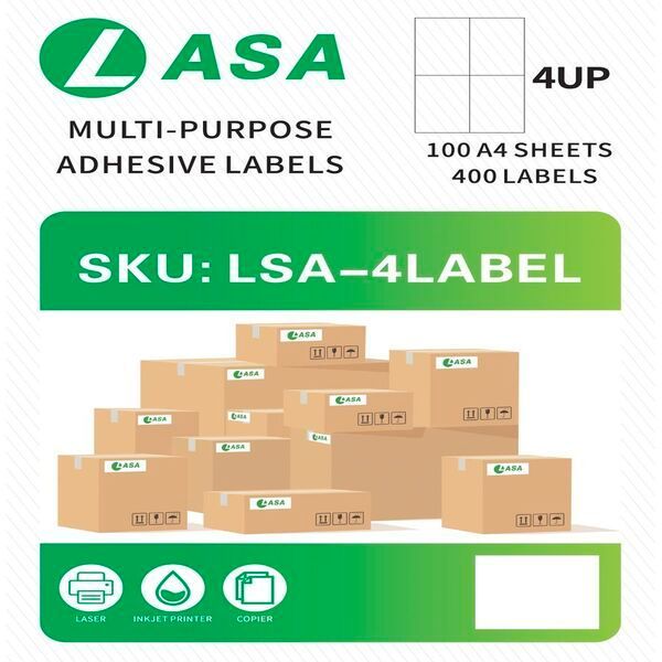 LASA 4up Self Adhesive Label A4 Size 100 Sheets