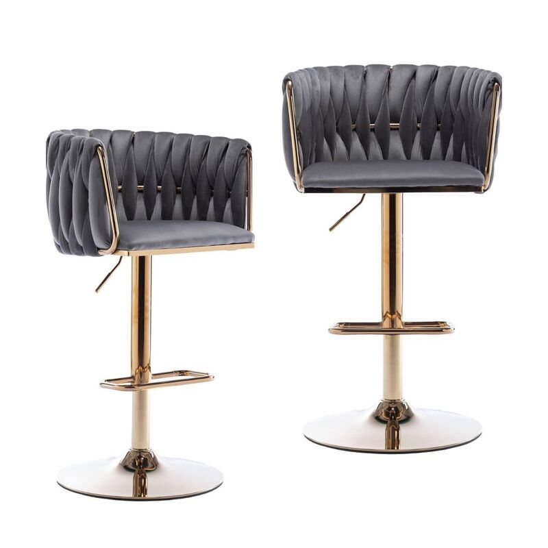 Velvet wooven bar chairs set of 2 grey
