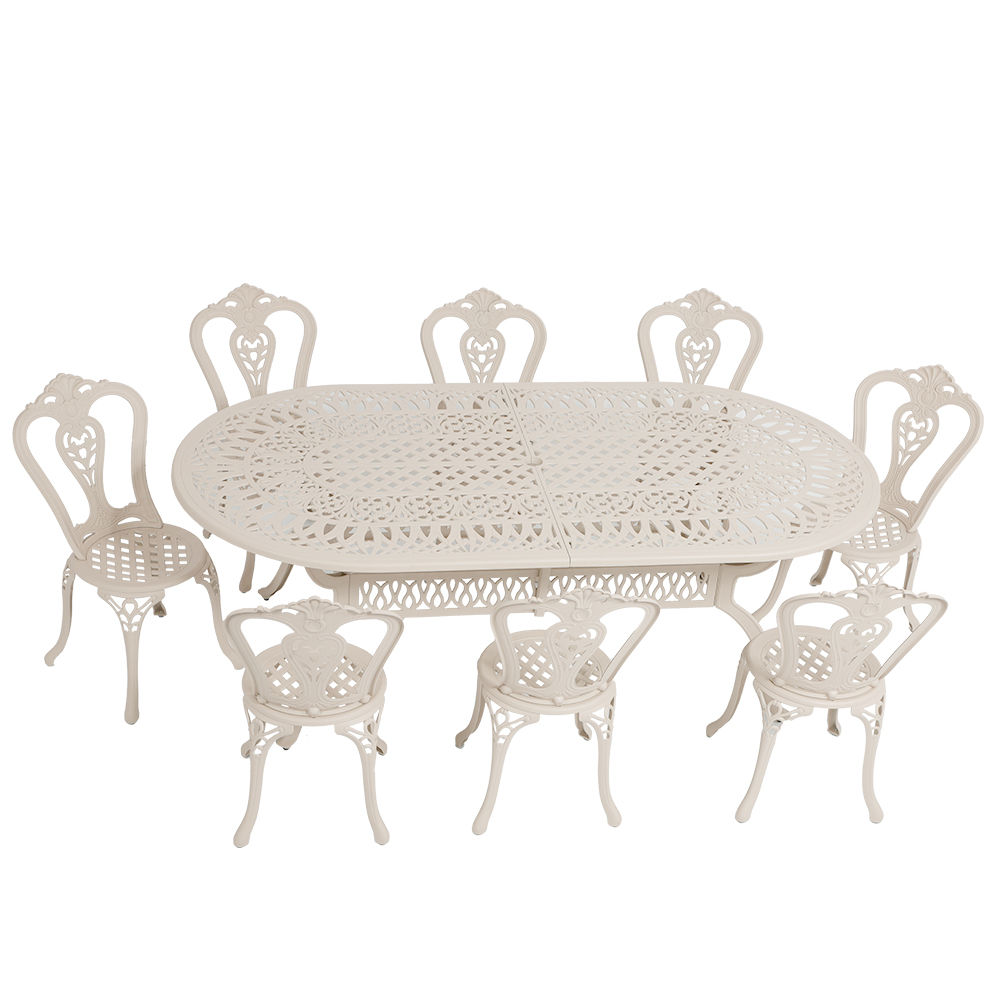 8 Seater - Victoria Aluminium Patio Set / Garden Furniture / Outdoor Dining Set     (8 Victoria Chairs with 214cm x 110cm  Oval Elizabeth Table) - SAND