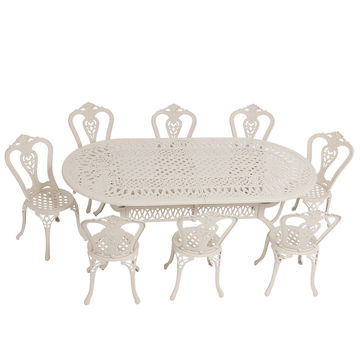 8 Seater - Victoria Aluminium Patio Set / Garden Furniture / Outdoor Dining Set     (8 Victoria Chairs with 214cm x 110cm  Oval Elizabeth Table) - SAND