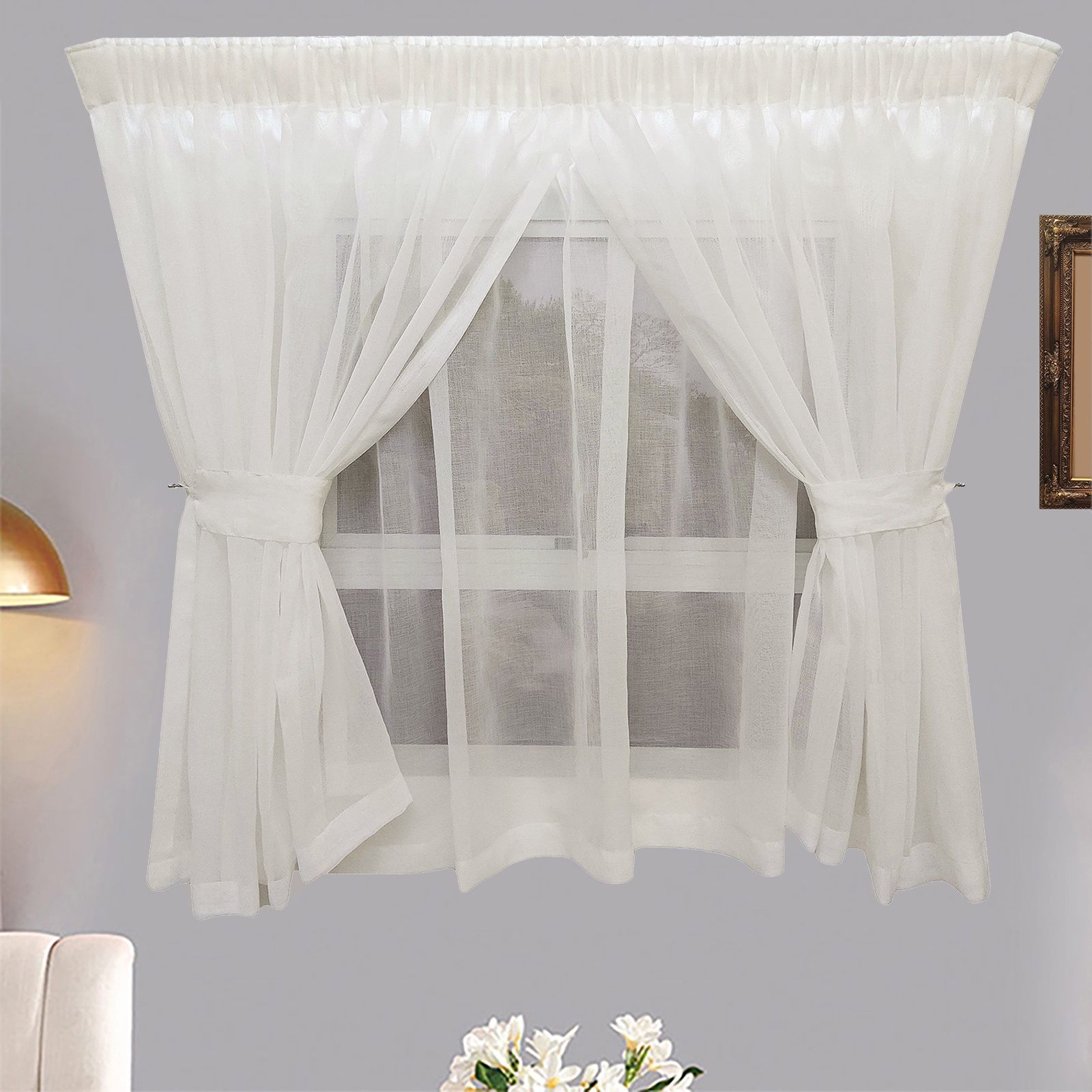 Matoc Designs Curtain -Café Double Layer -Mystic Voile -Cream -Taped - 300cm W x 120cm H
