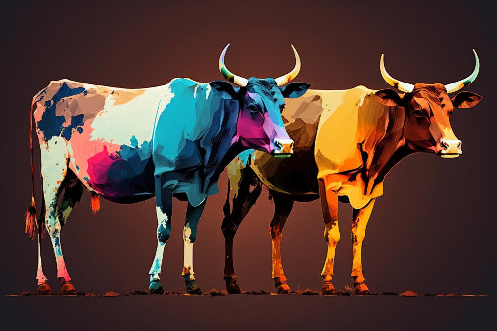Canvas Wall Art - Two Colourful Sahiwal Cattle - B1447 - [120 x 80 cm]