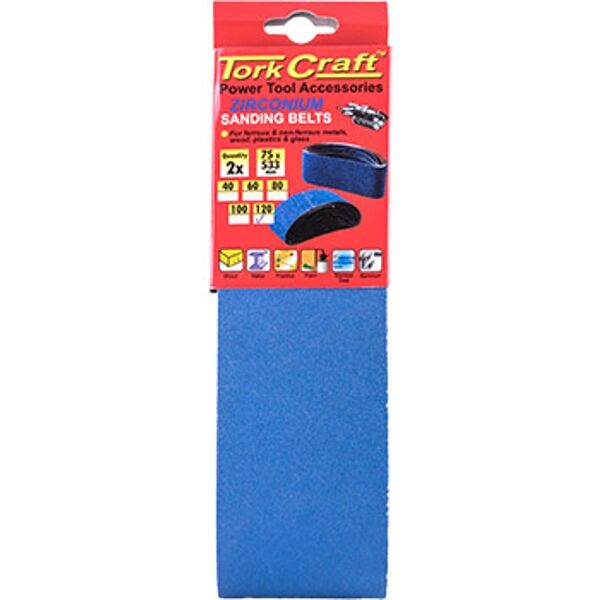 Sanding Belt Zirconium 75 X 533Mm 120Grit 2/Pack