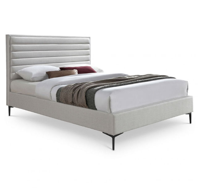 Davina Sleigh Bed Double -Linen Off White