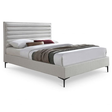 Davina Sleigh Bed Double -Linen Off White