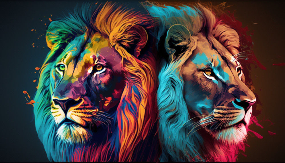 Canvas Wall Art - Canvas Wall Art –Two Male Lions - B1067 - [120 x 80 cm]