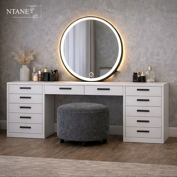 New Angela Dressing Table Combo/ White - Dresser, Ottoman and LED Mirror