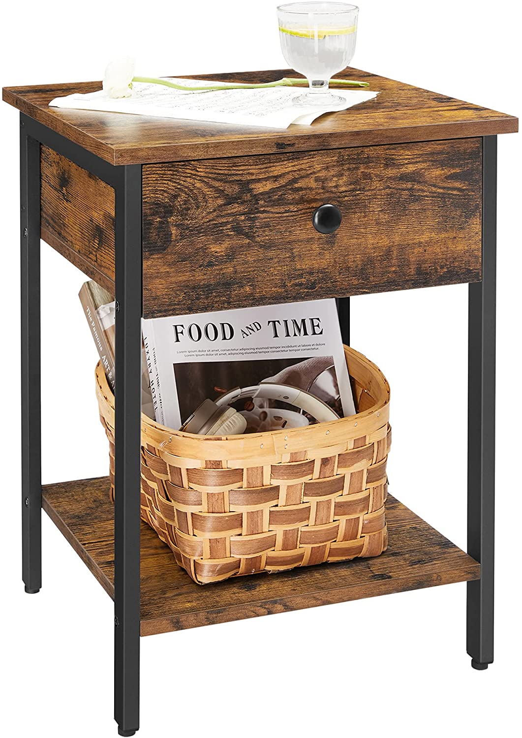 Lifespace Industrial Rustic Wood Side Table with Draw