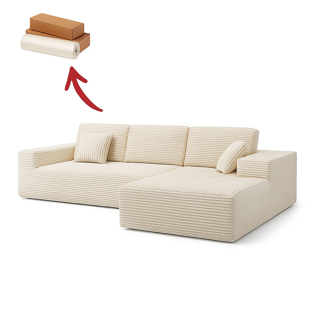 Ziyane Corduroy Boneless Couch, L-Shaped Sectional Sofa