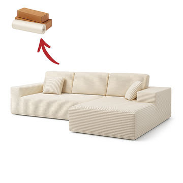Ziyane Corduroy Boneless Couch, L-Shaped Sectional Sofa