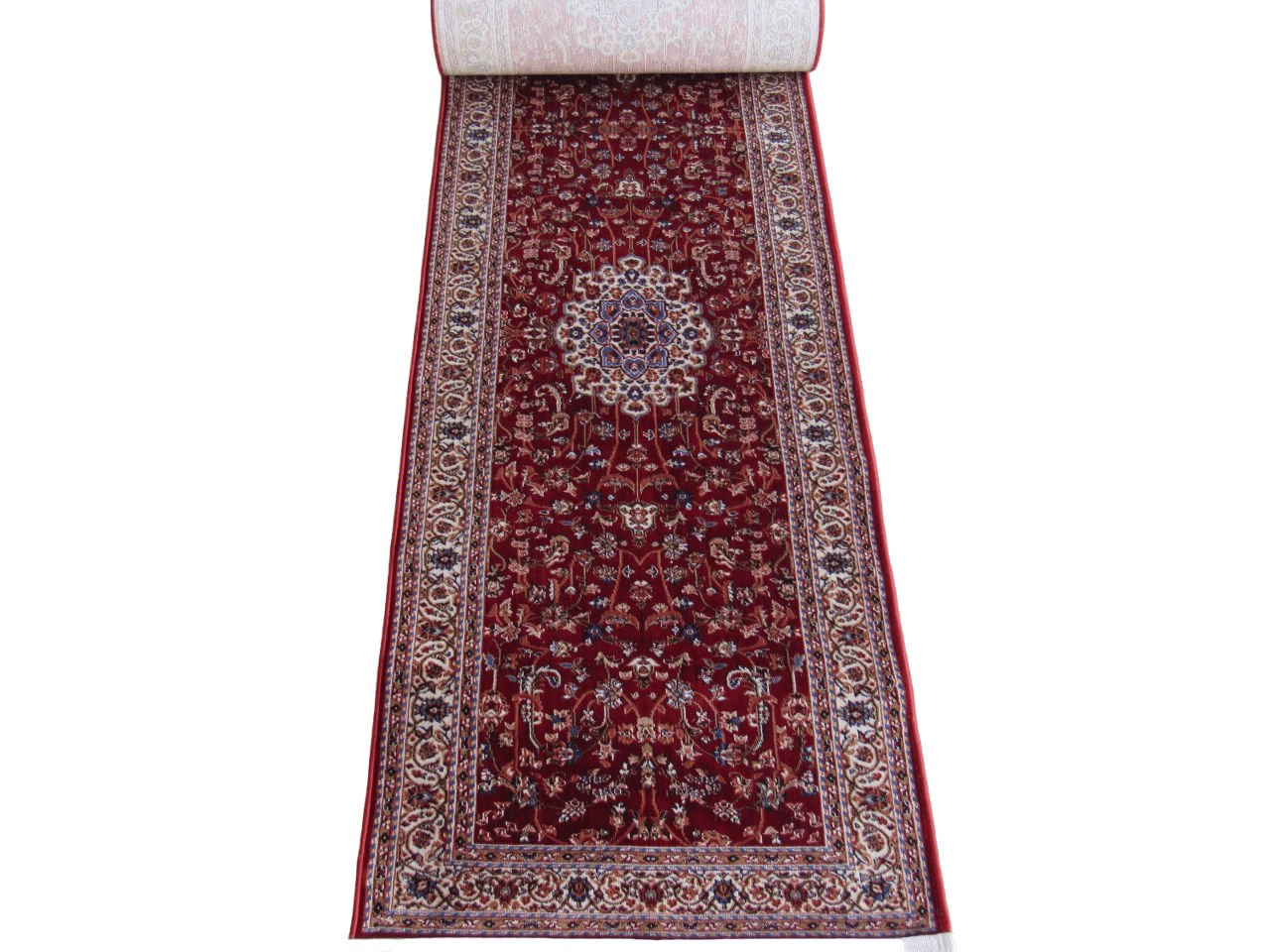 BK Carpets & Rugs –  Persian  Kashan 5m Medallion Passage Runner – Red - Beige - 80cm x 5m