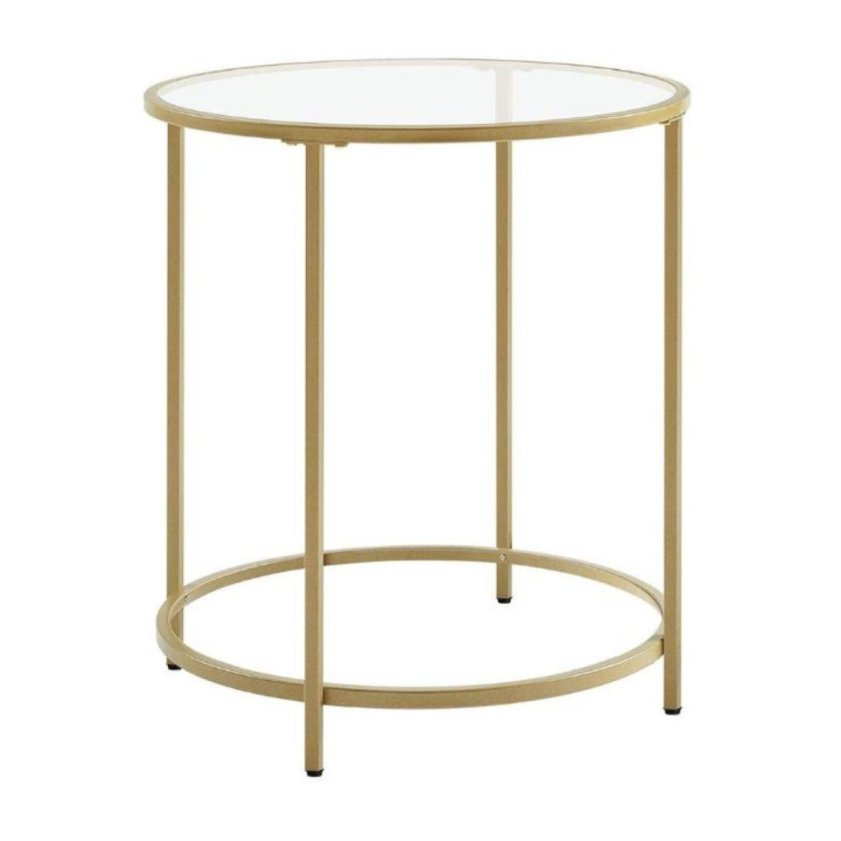 Round Side Table - Glass Top Metal Frame Coffee Table - Gold Color