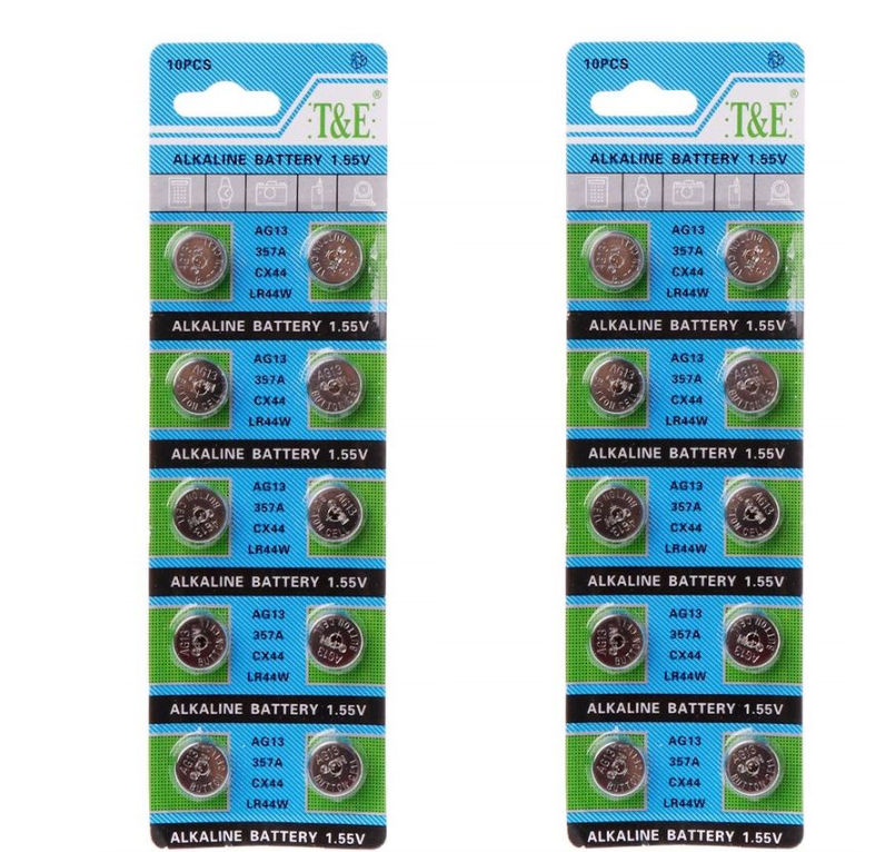 T&E AG13 | 357A | CX44 | LR44W Alkaline Batteries 1.55V 20 Pack Bundle