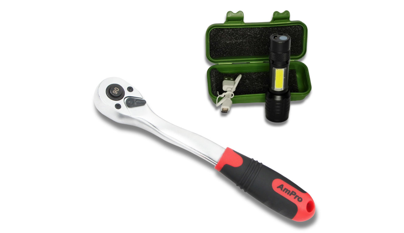 Ampro 1/2 Dr Quick Release Offset Ratchet with Torch