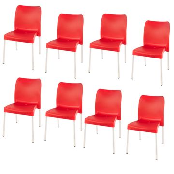 Florence Heavy  Duty Plastic Bistro Chair / Patio Chair / Garden Chair / Stackable - NO ARMRESTS - BRIGHT RED  - Set of 8