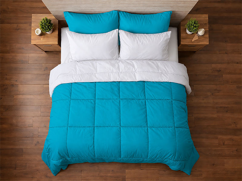 Everyday Collection Reversible Comforter Set - 90 GSM - King - Super King - Peacock Blue - Optical White (06 Sets)