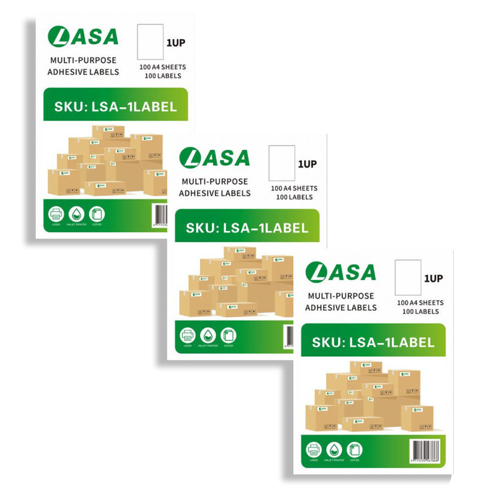 LASA 1 Up Label A4 Adhesive 100 Sheets Pack Of 3