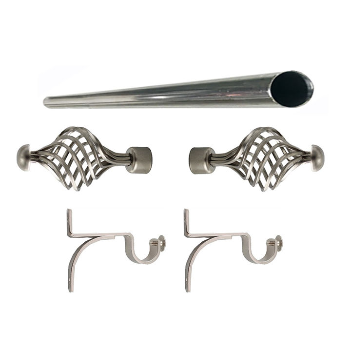 Matoc 25mm Single Curtain Pole Set - Silver - Swirl Finials - 1.0m