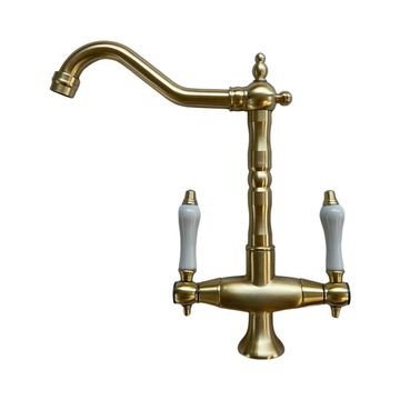 GBB023- Brushed Gold LARGE SPOUT, DUAL-LEVER SWIVEL MIXER
