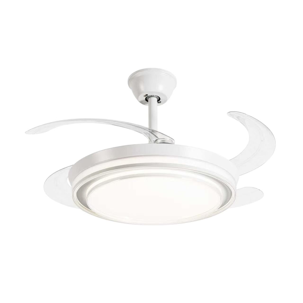 White and clear acrylic Retractable Blade LED Ceiling Fan Light