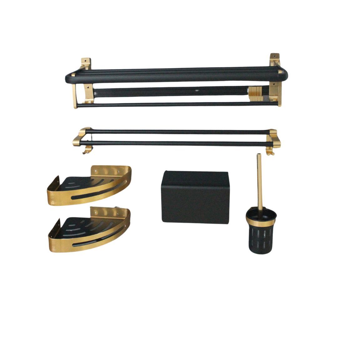 BATHROOM ACCESSORIES 5PC SET - BLACK AND GOLD