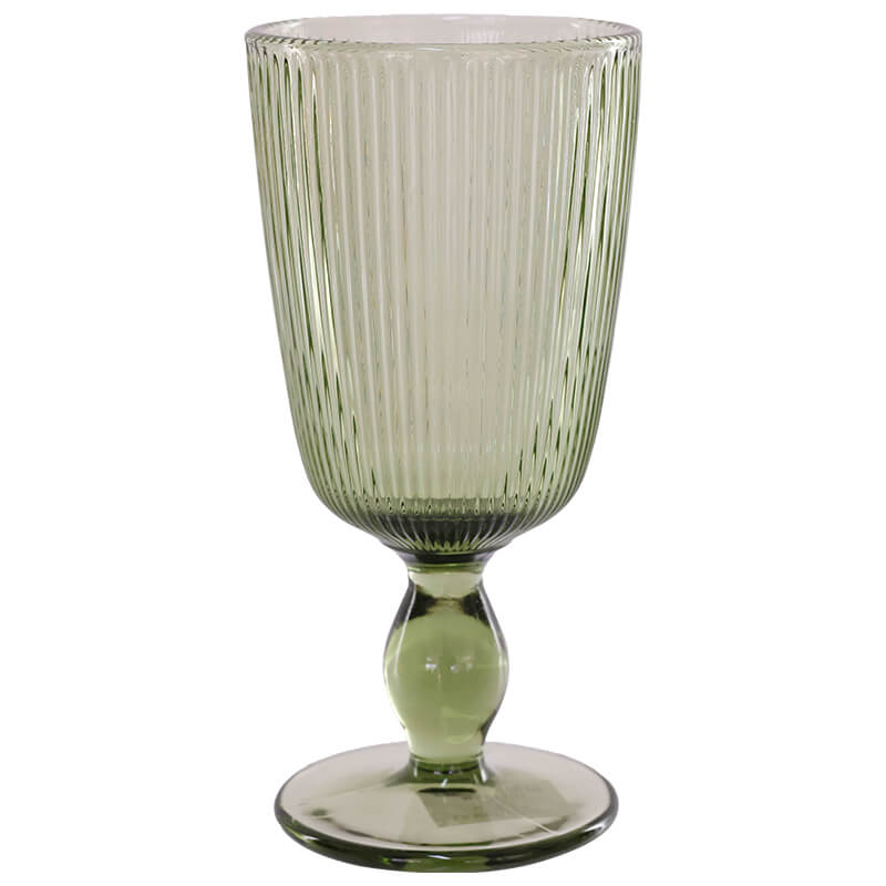 Vintage Ribbed Sage Green Goblet Glass 280ml