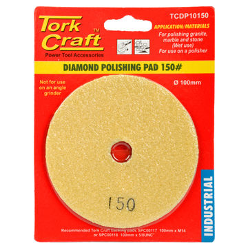 Tork Craft - 100mm Diamond Wet Polishing Pad 150 Grit Yellow
