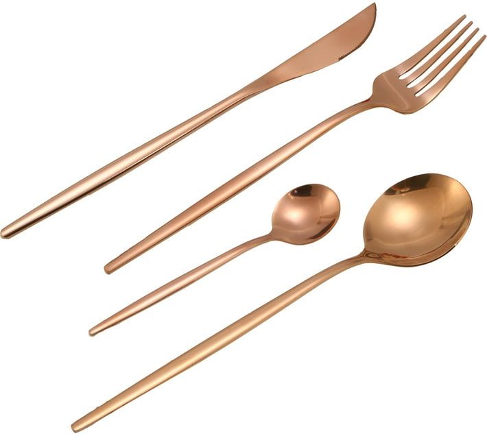 TOXIYA - 24 Piece Flatware Set, Stainless Steel Knife Fork Spoon, Home Dinnerware Tableware Set for 6, Cutlery Set, Include Knives/Forks/Spoons / Rose Gold