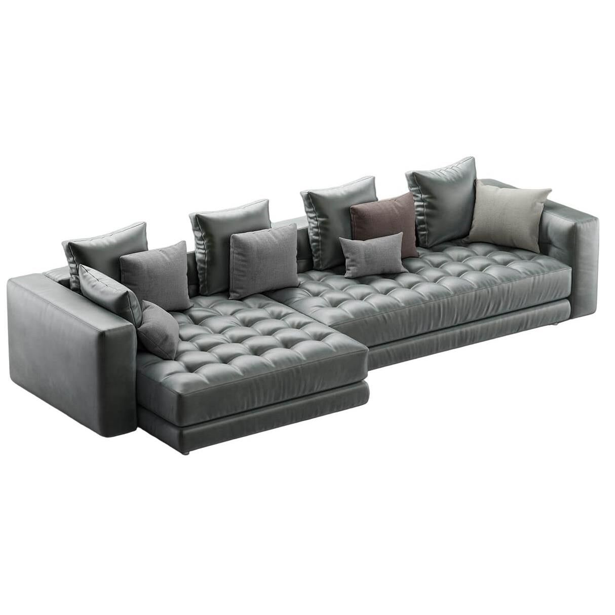Teddy-George - Zoila Couch / Sofa, in Steal Green/Grey (Sued Velvet)
