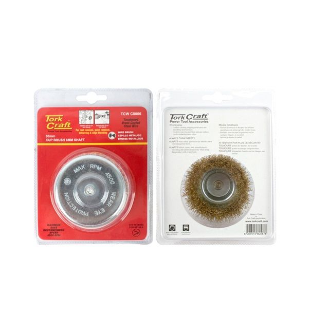 Tork Craft - Wire Cup Brush 80mm x 6mm Shaft Blister - 2 Pack