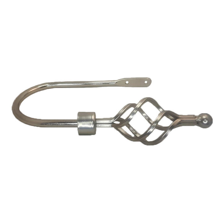 Matoc Designs Curved Curtain Tieback Arm with Basket Finial - Silver (Pack of 2)